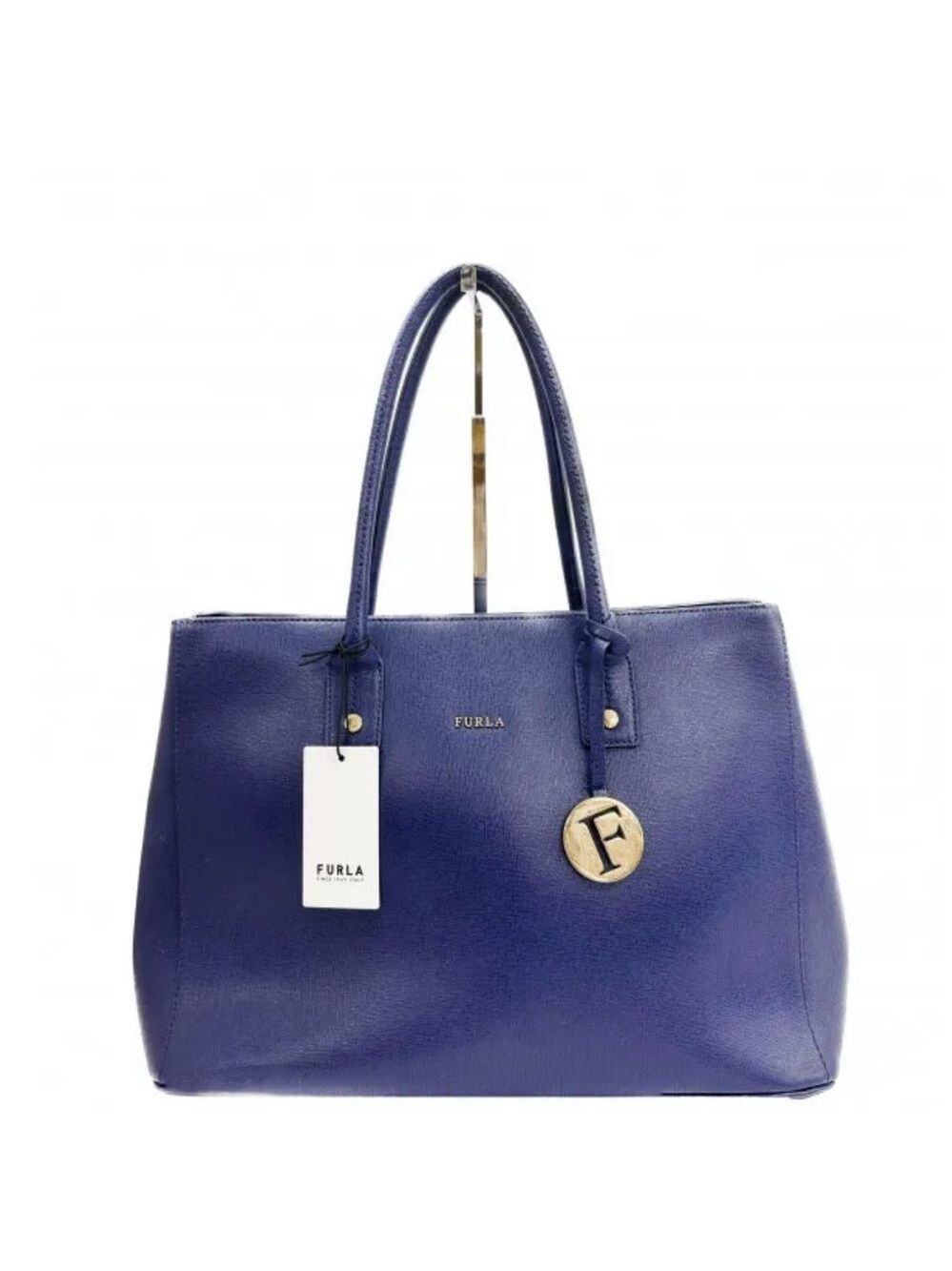 Furla Blue Structured Tote with Gold Charm
